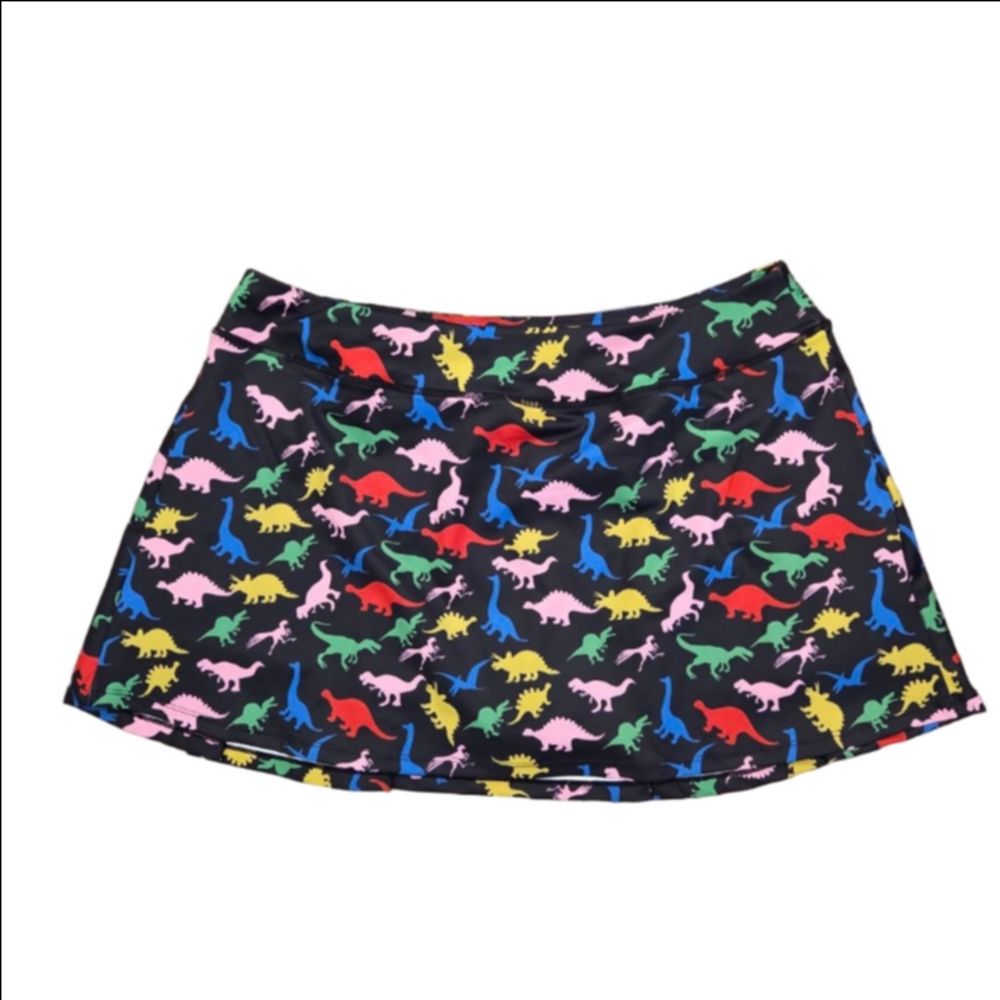 Women's Unbranded Black Multi-color Dinosaur Skater Tennis Skirt 2X